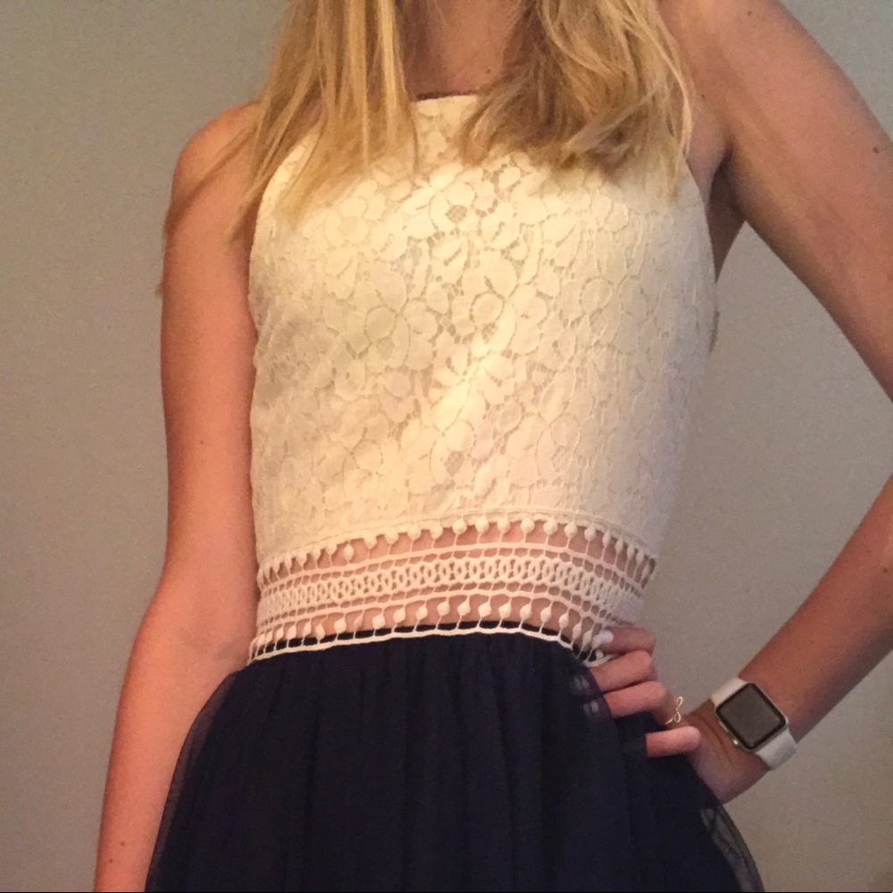 White and Navy Blue Dress